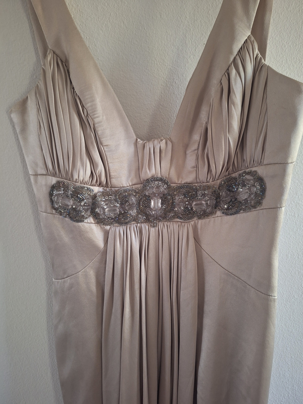 Elegant Taupe Beaded Empire Maxi Dress - Picture 2 of 8